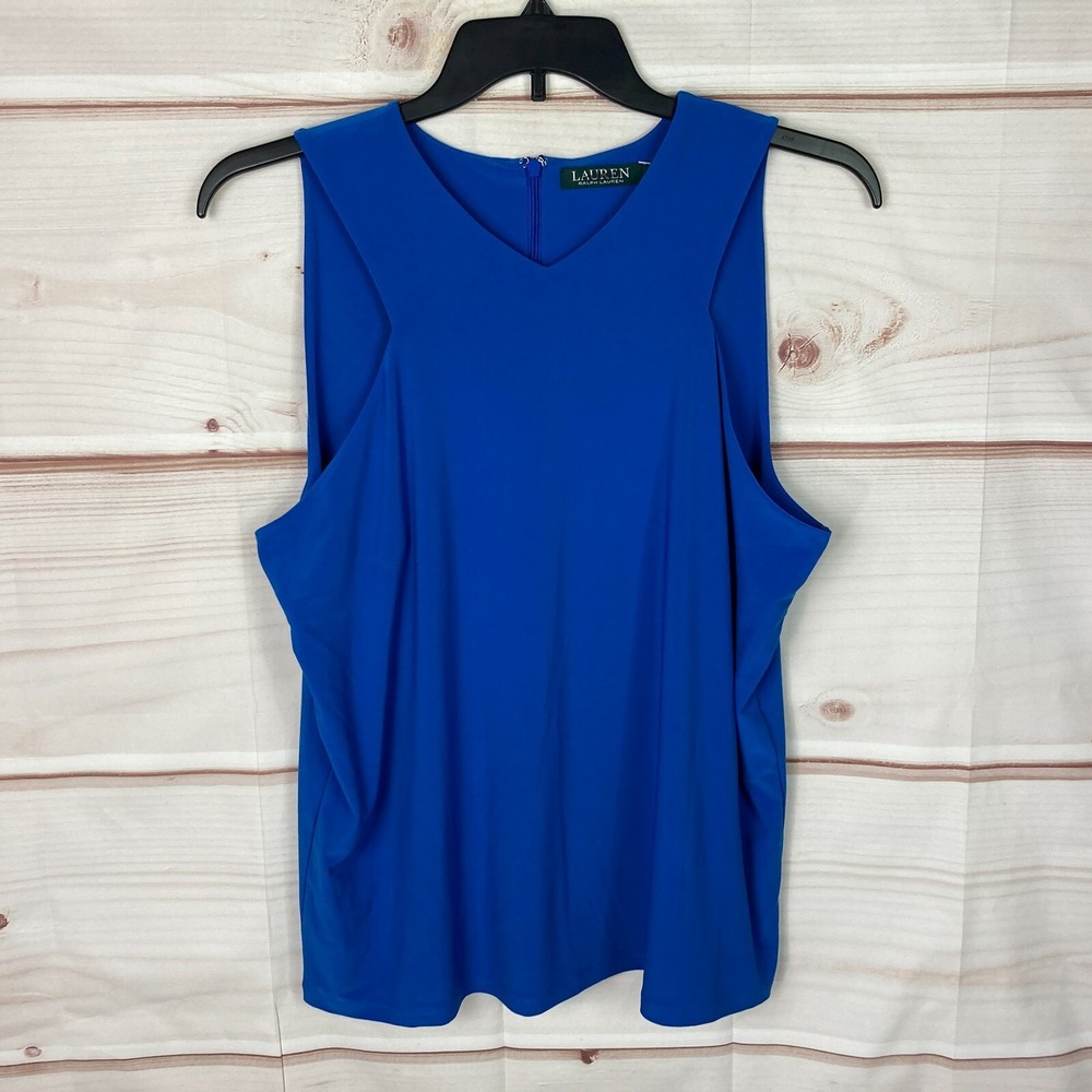 Lauren Ralph Lauren Top Womens 2X Blue Sleeveless Knit Blouse Halter Neck Solid